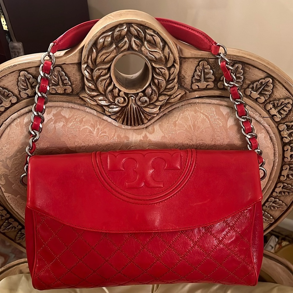 Tory Burch - Red leather, Medium sized quilted purse